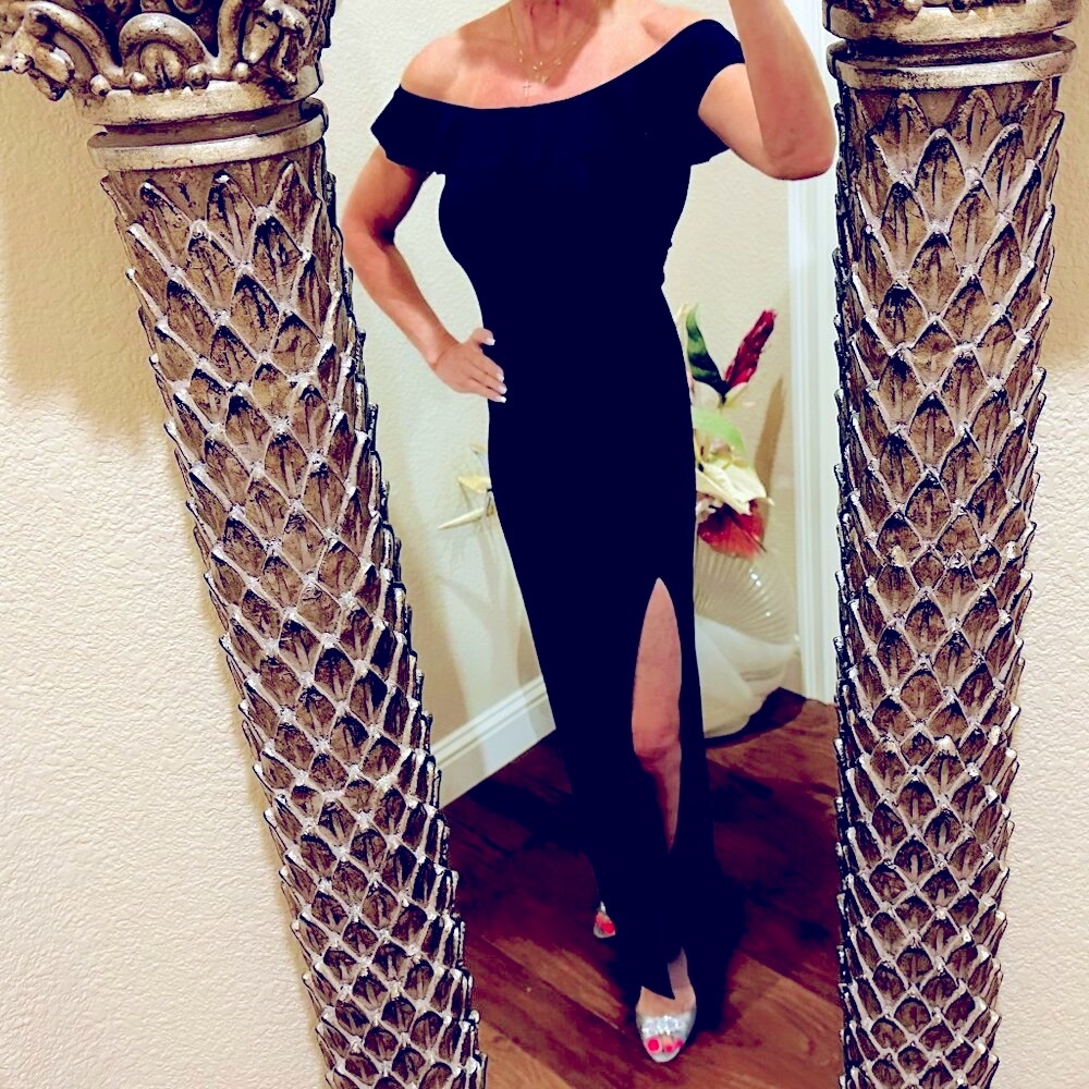 NWT! Susana Monaco Off The Shoulder Gown with Left Leg Slit